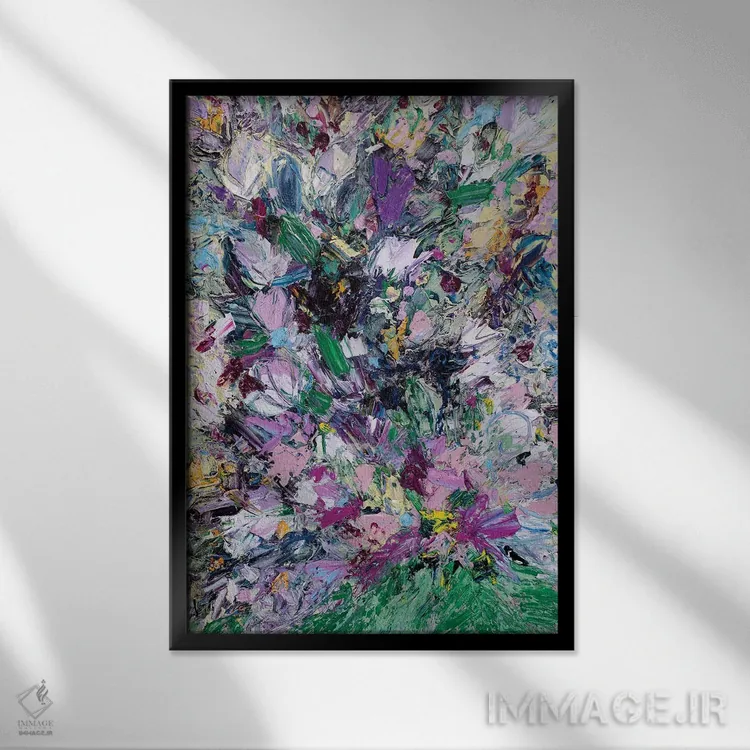 تابلو انتزاعی دسته گل خوش آمدگویی به خانه اثر شالیمار لگاسپی - نمای قابدار مشکی