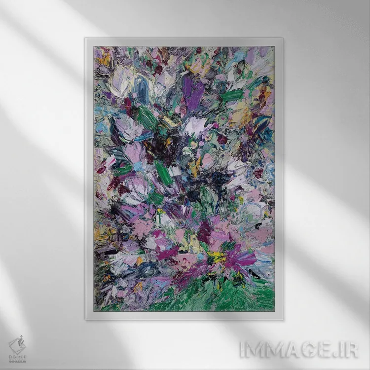 تابلو انتزاعی دسته گل خوش آمدگویی به خانه اثر شالیمار لگاسپی - نمای قابدار سفید