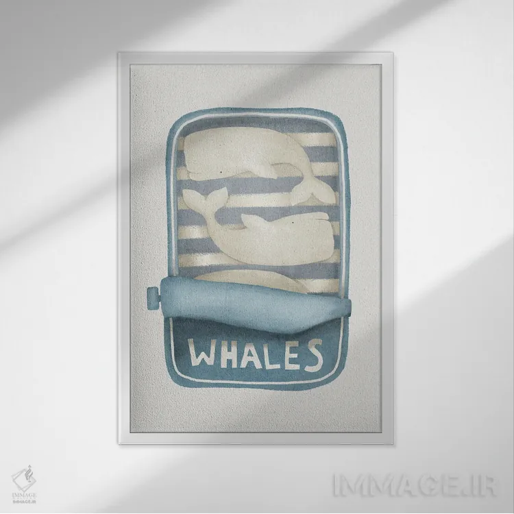 تابلو دکوراتیو نهنگ ها در قوطی اثر لیا استراتسما - نمای قابدار سفید