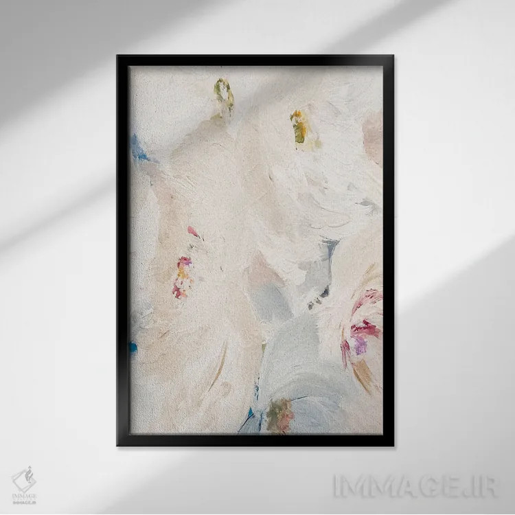 تابلو مینیمال شکوفه های صدتومانی اثر لیا استراتسما - نمای قابدار مشکی