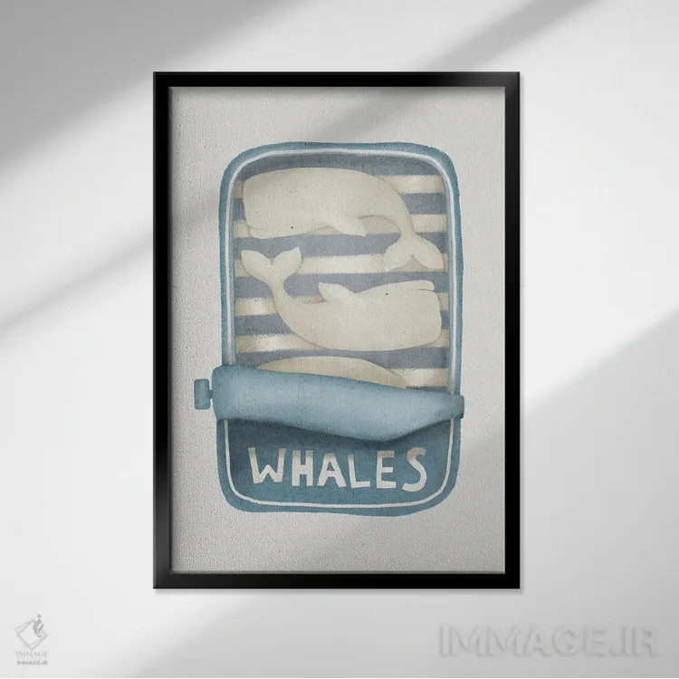 تابلو دکوراتیو نهنگ ها در قوطی اثر لیا استراتسما - نمای قابدار مشکی