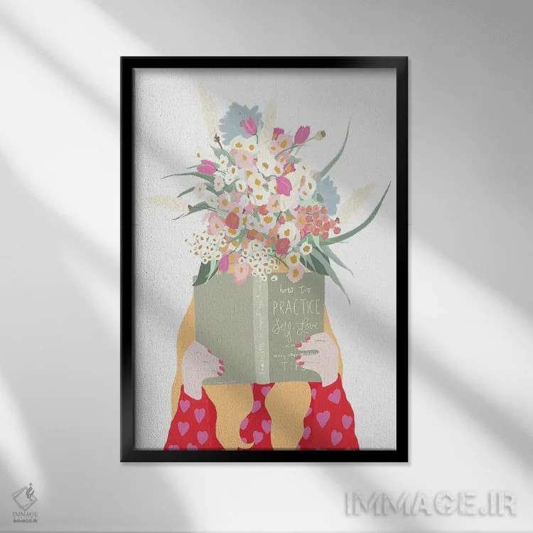 تابلو دکوراتیو سر گل دار مراقبت از خود اثر لیا استراتسما - نمای قابدار مشکی