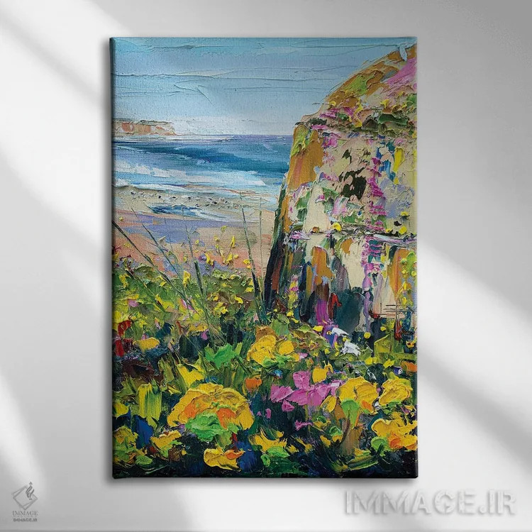 تابلو انتزاعی گل های وحشی در نصف ماه بی اثر لیزا الی - نمای روبهرو روی دیوار
