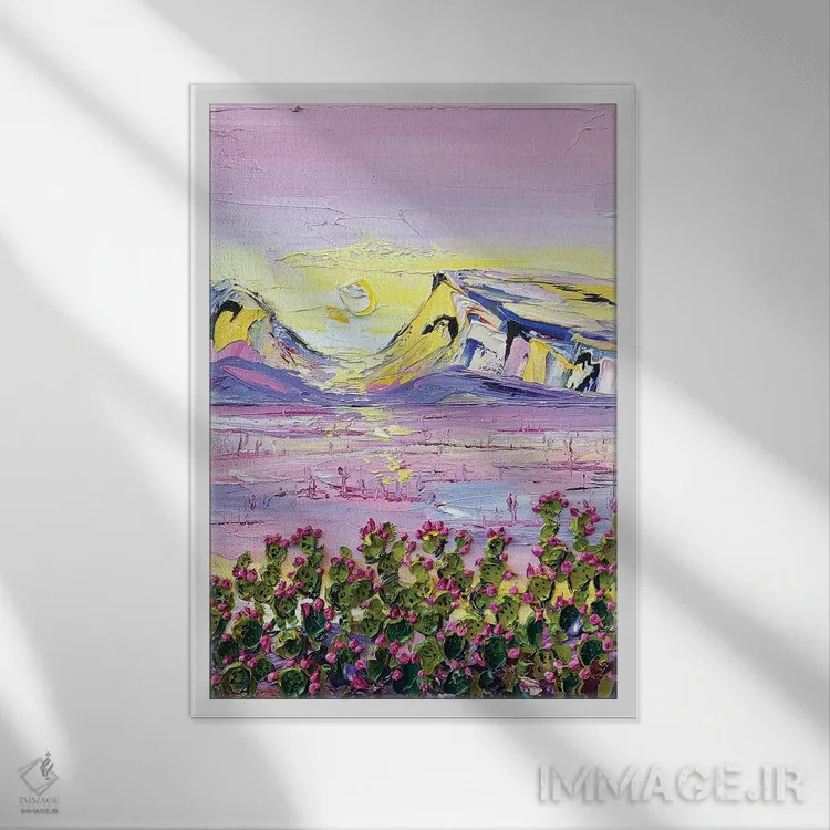 تابلو انتزاعی رویای بیابان اثر لیزا الی - نمای قابدار سفید