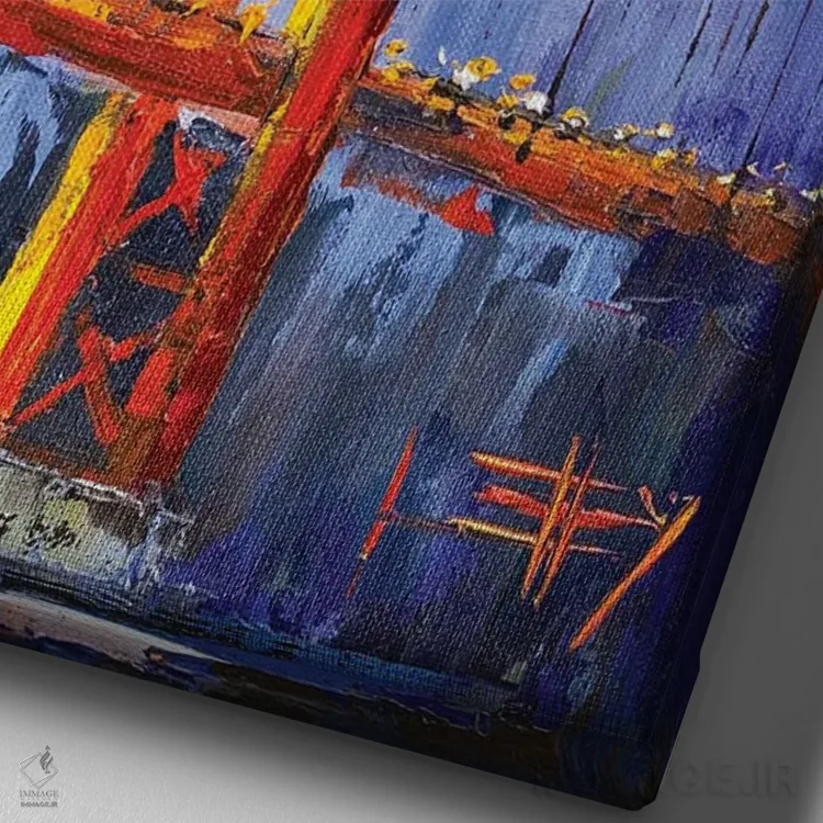 تابلو دکوراتیو شبی در کنار گلدن گیت اثر لیزا الی - نمای نزدیک بافت بوم