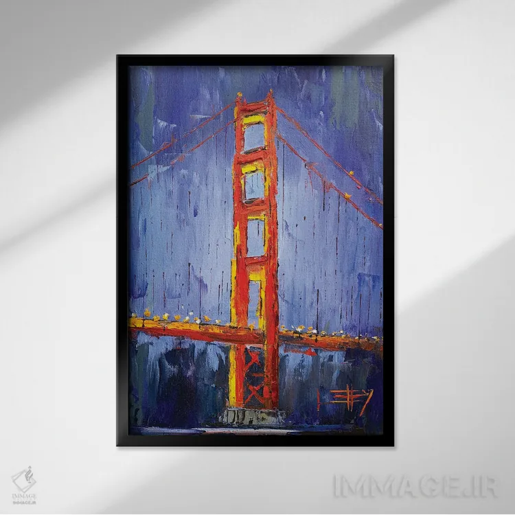 تابلو دکوراتیو شبی در کنار گلدن گیت اثر لیزا الی - نمای قابدار مشکی