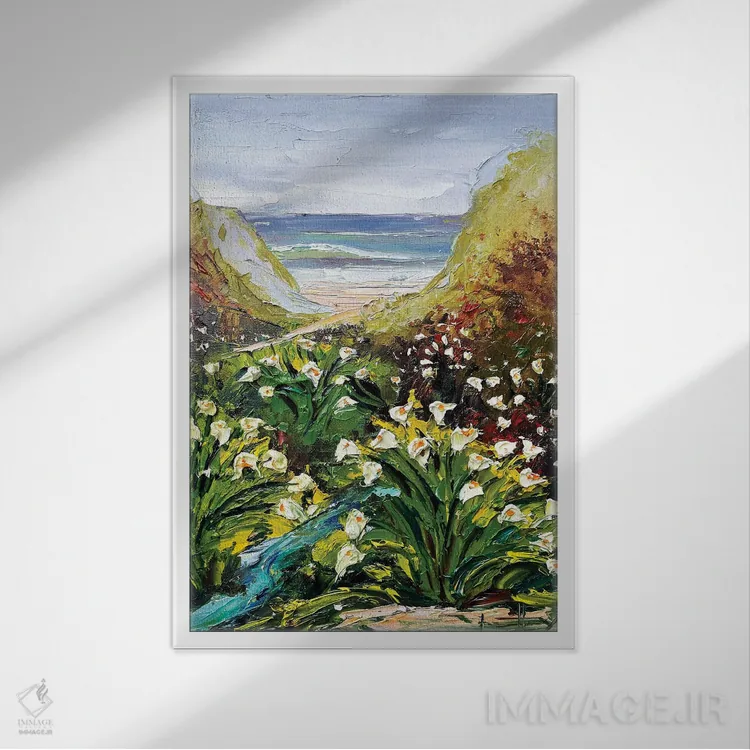 تابلو دکوراتیو زنبق های بیگ سور ۳ اثر لیزا الی - نمای قابدار سفید