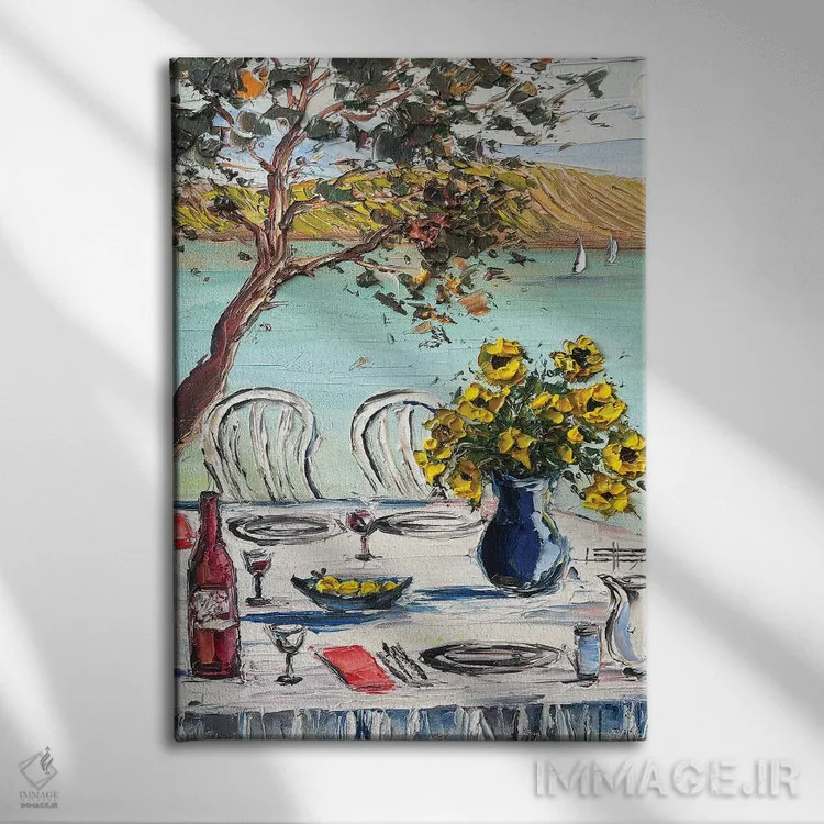 تابلو دکوراتیو یک میز روی خلیج اثر لیزا الی - نمای روبهرو روی دیوار