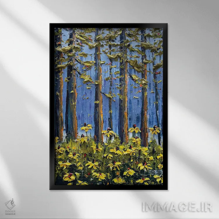 تابلو دکوراتیو ردوودها و گل های وحشی اثر لیزا الی - نمای قابدار مشکی