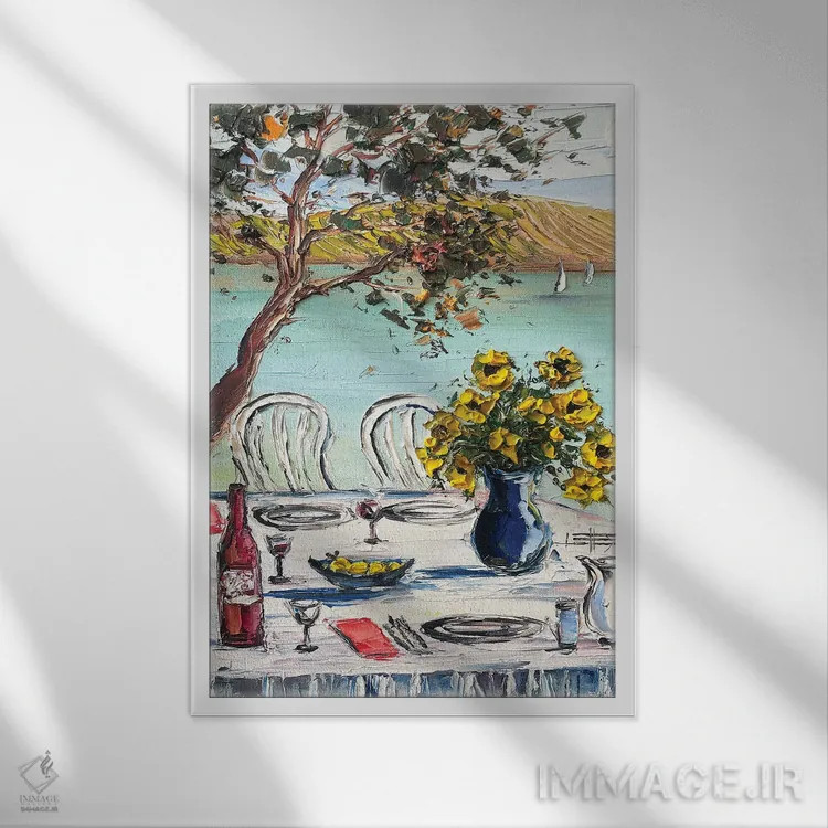 تابلو دکوراتیو یک میز روی خلیج اثر لیزا الی - نمای قابدار سفید
