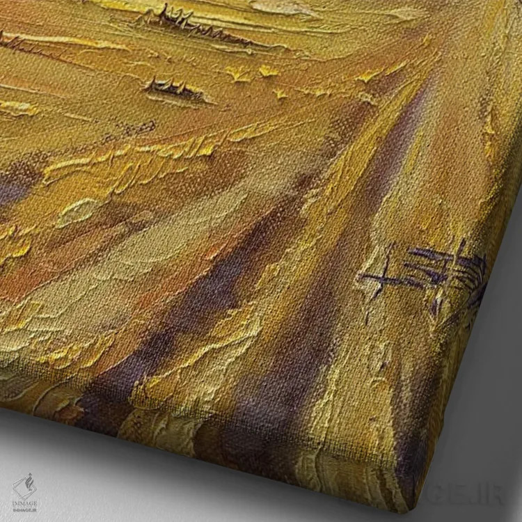 تابلو دکوراتیو مزرعه طلایی اثر لیزا الی - نمای نزدیک بافت بوم