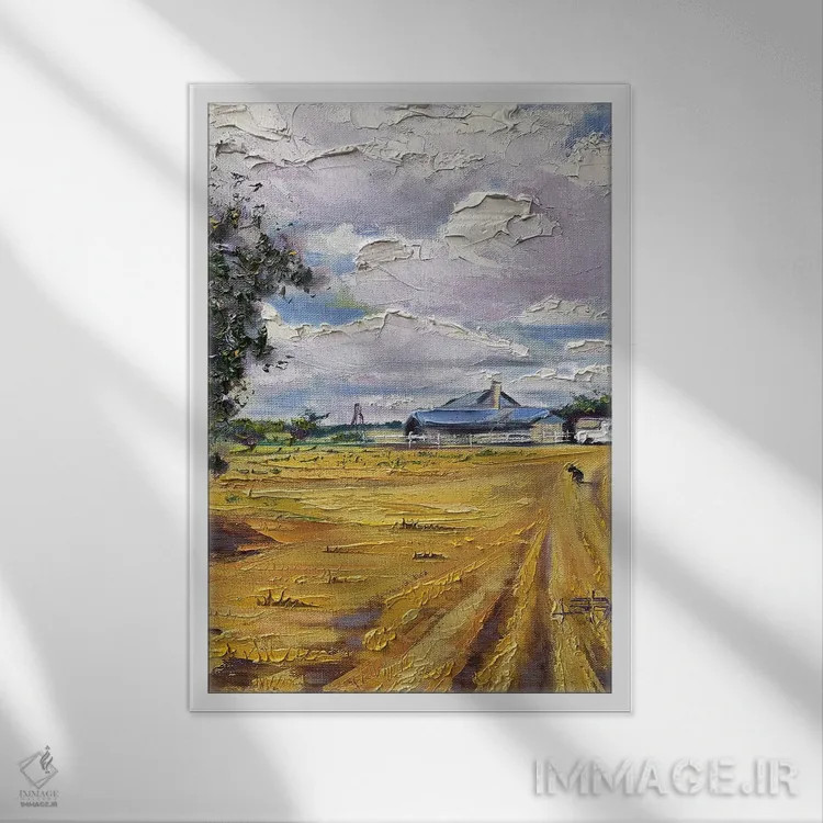 تابلو دکوراتیو مزرعه طلایی اثر لیزا الی - نمای قابدار سفید