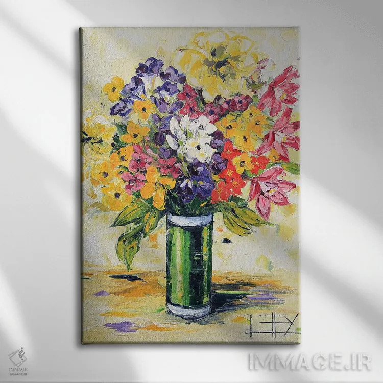 تابلو دکوراتیو طبیعت بی جان دسته گل اثر لیزا الی - نمای روبهرو روی دیوار