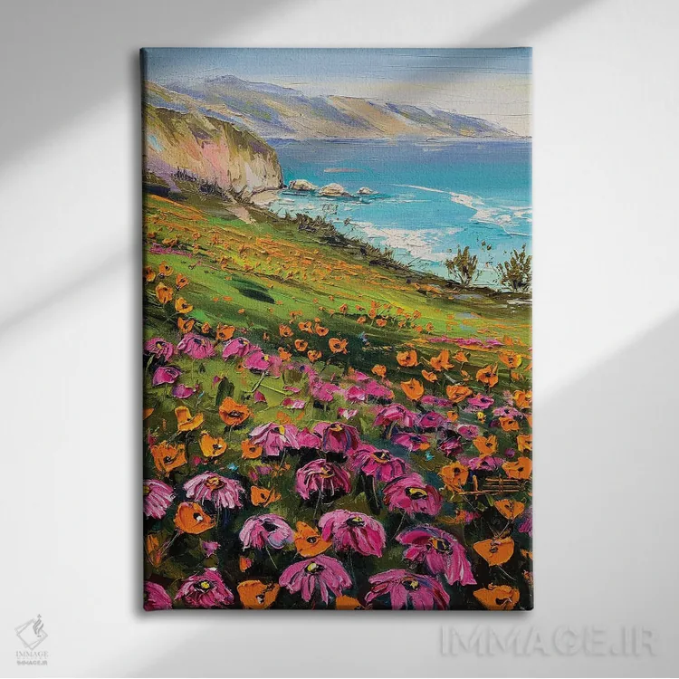 تابلو دکوراتیو گل های بیگ سور اثر لیزا الی - نمای روبهرو روی دیوار