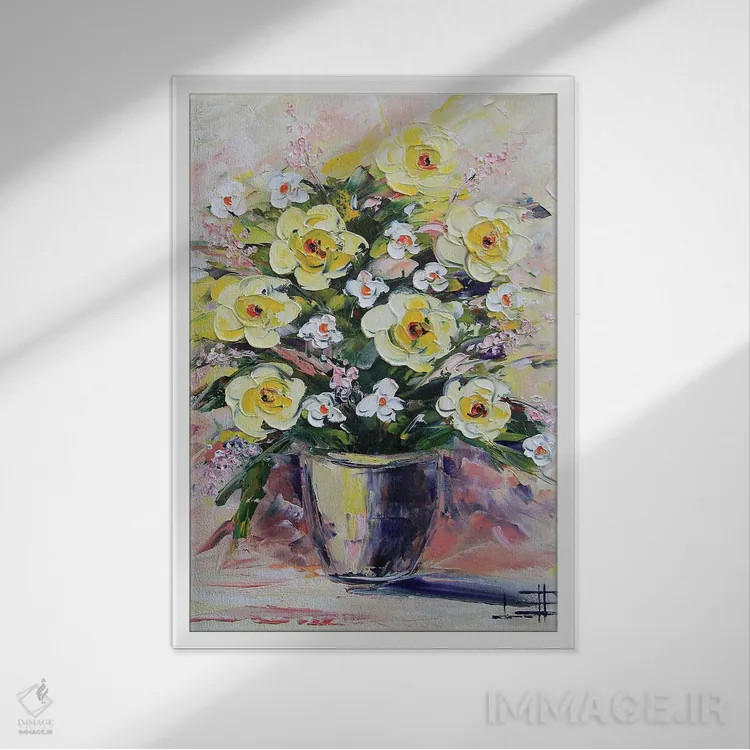 تابلو دکوراتیو دسته گل II اثر لیزا الی - نمای قابدار سفید