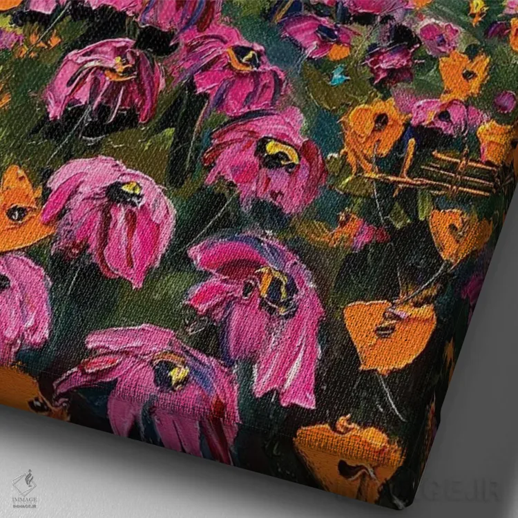 تابلو دکوراتیو گل های بیگ سور اثر لیزا الی - نمای نزدیک بافت بوم