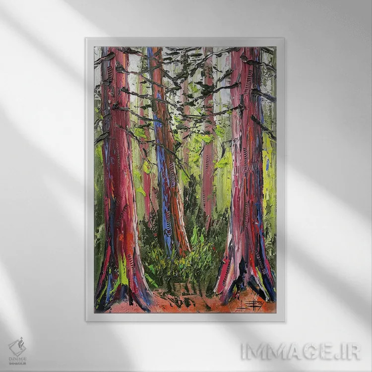تابلو دکوراتیو Giant Sequoia Trees,درختان سرخ چوب کالیفرنیا اثر لیزا الی - نمای قابدار سفید