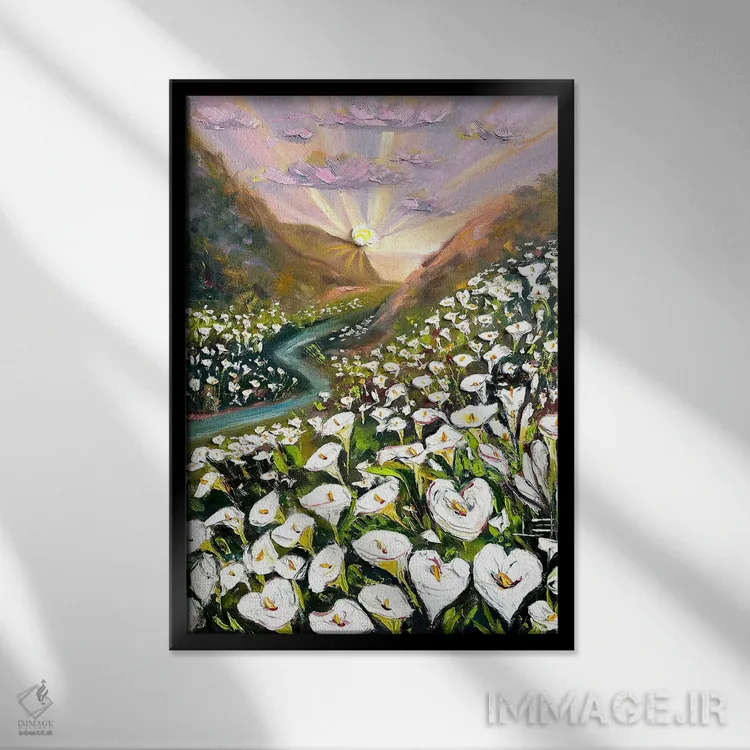 تابلو دکوراتیو دره گل کالالاله اثر لیزا الی - نمای قابدار مشکی