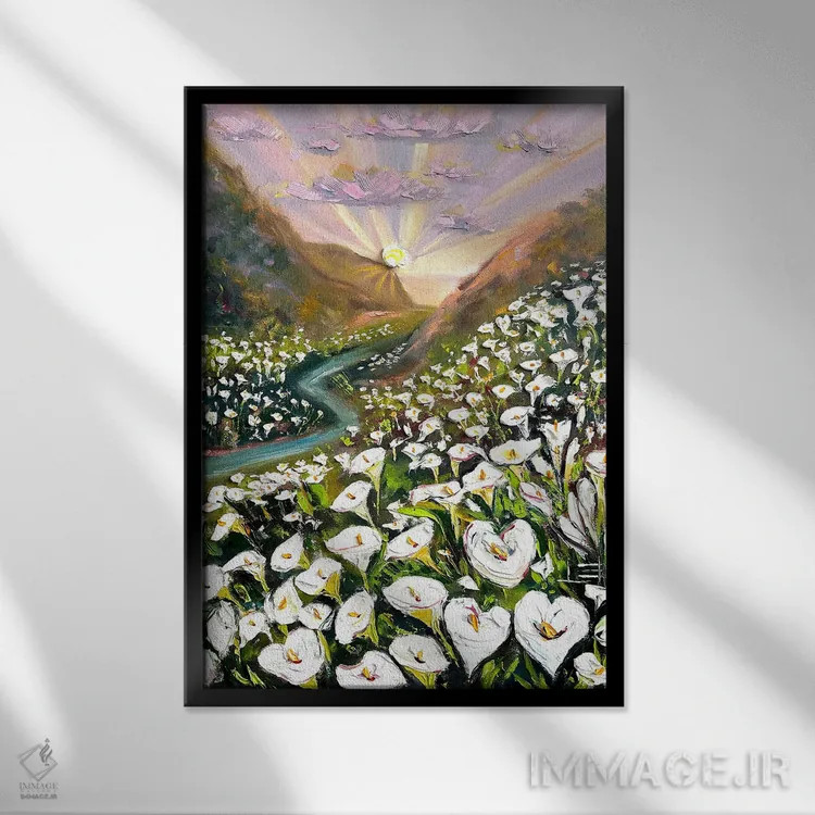 تابلو دکوراتیو دره گل کالالاله اثر لیزا الی - نمای قابدار مشکی