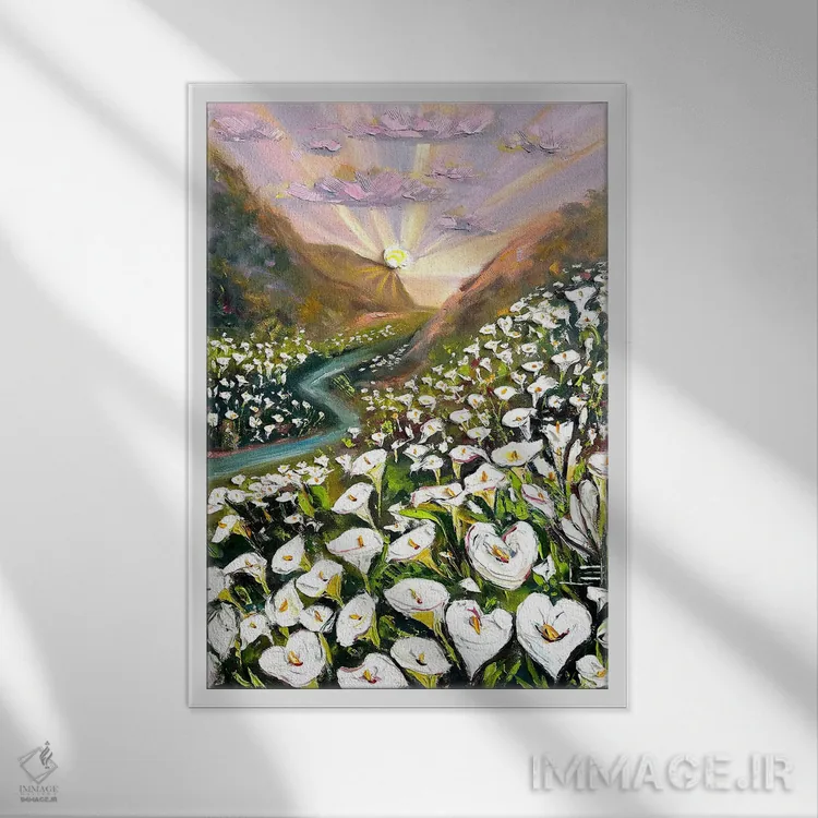 تابلو دکوراتیو دره گل کالالاله اثر لیزا الی - نمای قابدار سفید