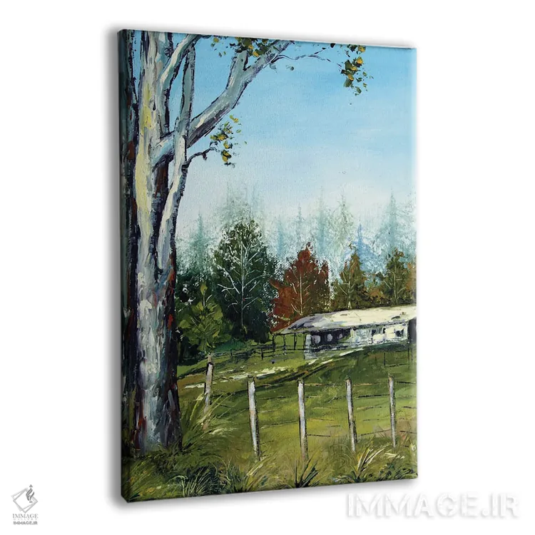 تابلو انتزاعی مزرعه ای در نیوزیلند با درختان اکالیپتوس اثر لیزا الی - نمای پرسپکتیو محصول