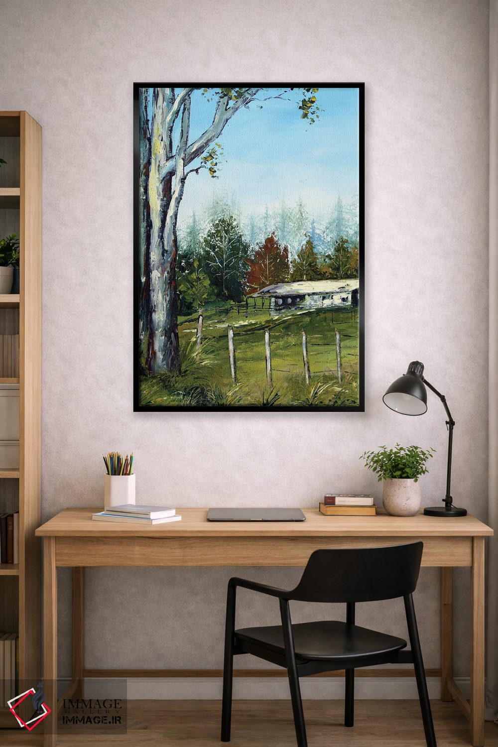 تابلو انتزاعی مزرعه ای در نیوزیلند با درختان اکالیپتوس اثر لیزا الی - D2B