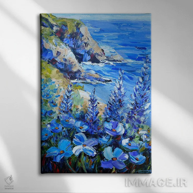 تابلو دکوراتیو غزل دریای آبی اثر لیزا الی - نمای روبهرو روی دیوار