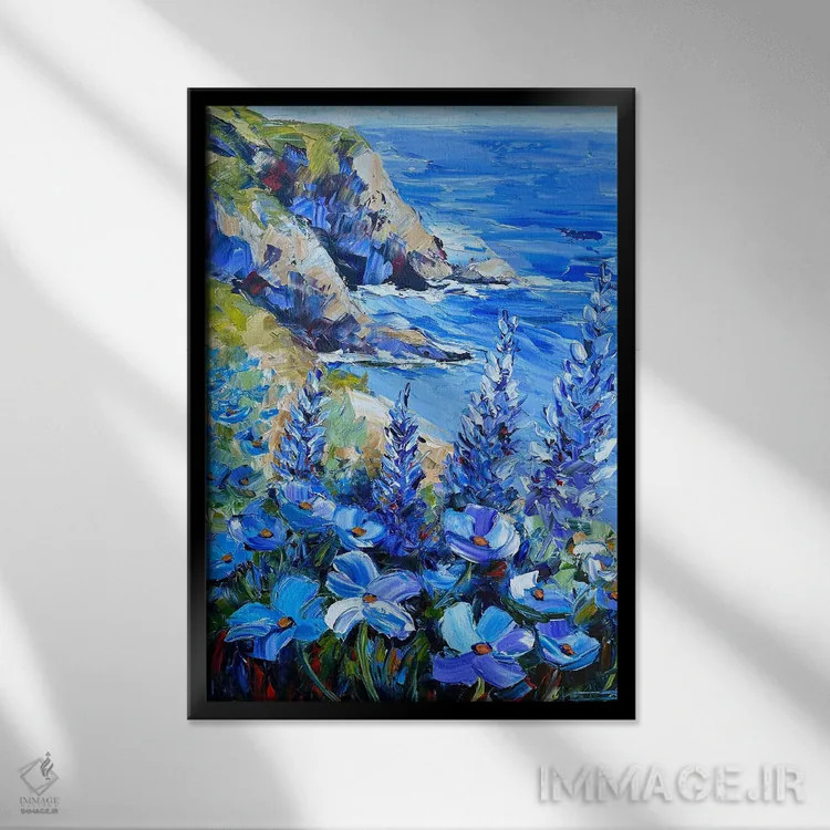 تابلو دکوراتیو غزل دریای آبی اثر لیزا الی - نمای قابدار مشکی