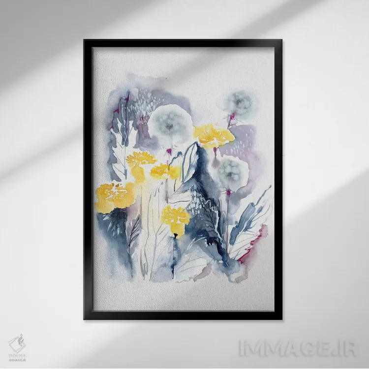 تابلو انتزاعی قاصدک ها اثر لسیا بینکین - نمای قابدار مشکی