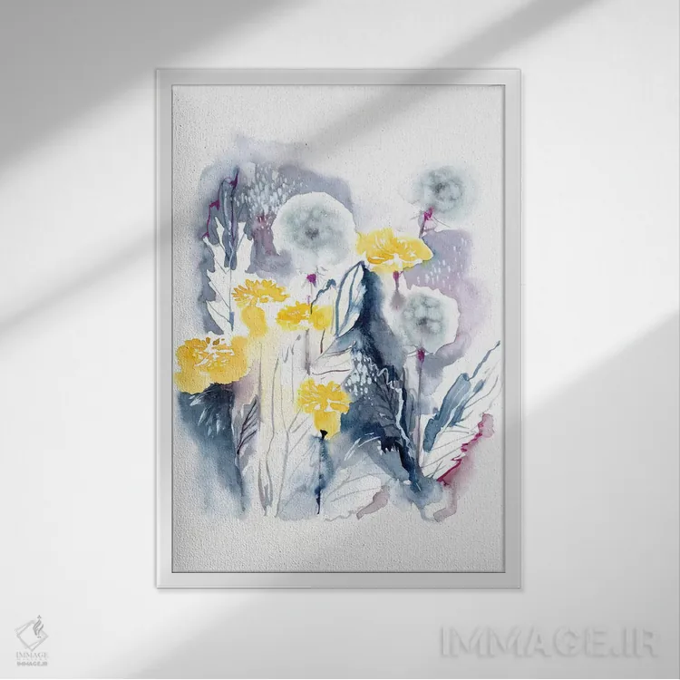 تابلو انتزاعی قاصدک ها اثر لسیا بینکین - نمای قابدار سفید