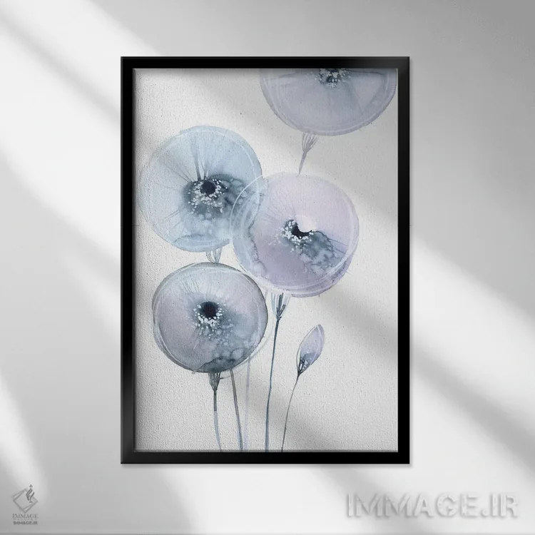 تابلو مینیمال قاصدک ها اثر لسیا بینکین - نمای قابدار مشکی