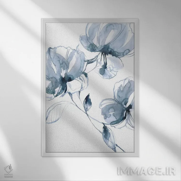 تابلو دکوراتیو نیلی اثر لسیا بینکین - نمای قابدار سفید
