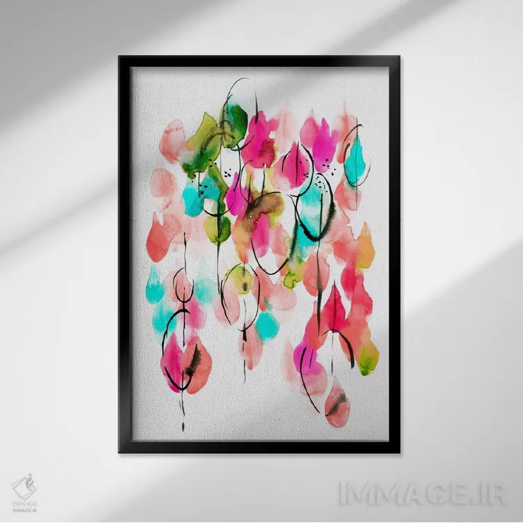تابلو مینیمال قطره های نور اثر لسیا بینکین - نمای قابدار مشکی