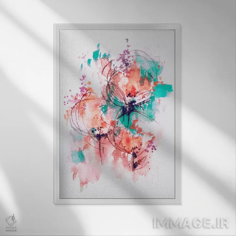 تابلو انتزاعی گل آتشین اثر لسیا بینکین - نمای قابدار سفید