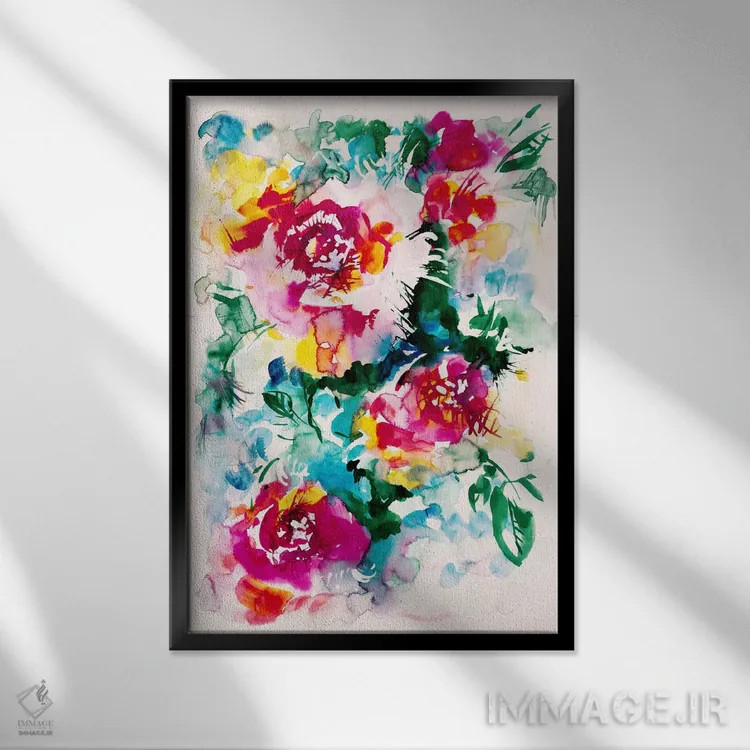 تابلو دکوراتیو دریاچه رنگ ها اثر لسیا بینکین - نمای قابدار مشکی