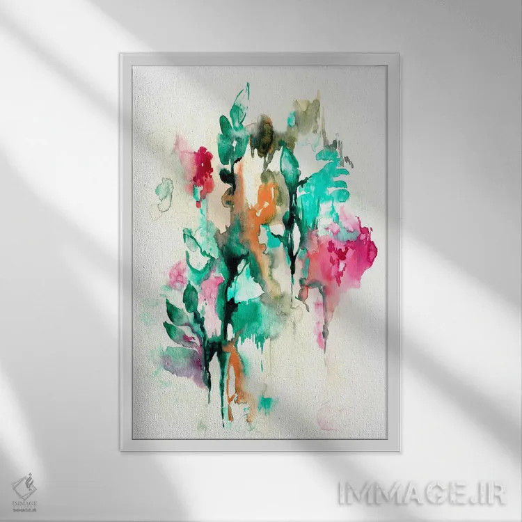 تابلو انتزاعی یشم مهتابی اثر لسیا بینکین - نمای قابدار سفید