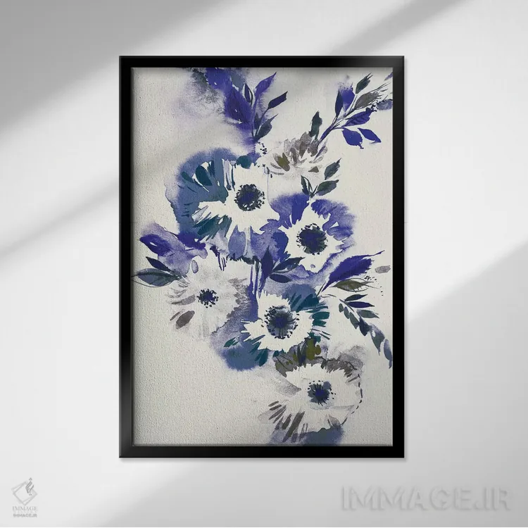 تابلو دکوراتیو دسته گل آبی II اثر لسیا بینکین - نمای قابدار مشکی