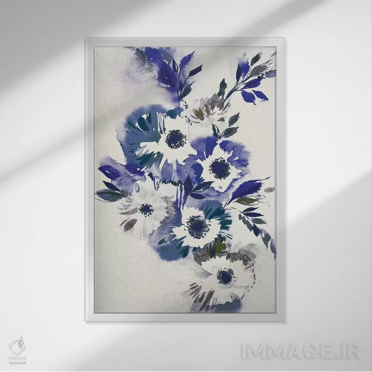 تابلو دکوراتیو دسته گل آبی II اثر لسیا بینکین - نمای قابدار سفید