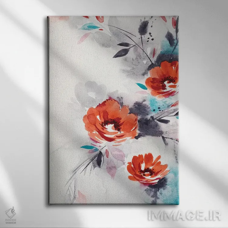 تابلو دکوراتیو گل های قرمز مینیمال اثر لسیا بینکین - نمای روبهرو روی دیوار