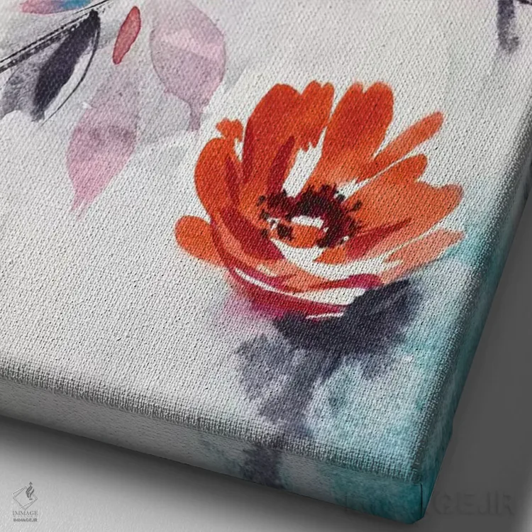 تابلو دکوراتیو گل های قرمز مینیمال اثر لسیا بینکین - نمای نزدیک بافت بوم