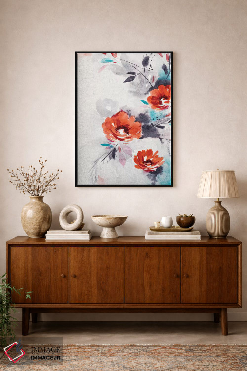 تابلو دکوراتیو گل های قرمز مینیمال اثر لسیا بینکین - D1B