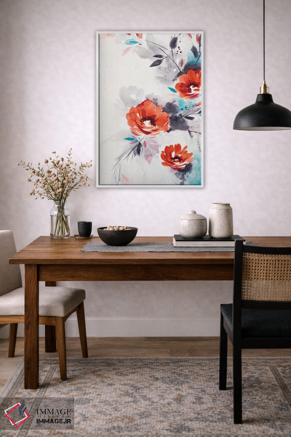 تابلو دکوراتیو گل های قرمز مینیمال اثر لسیا بینکین - D3W