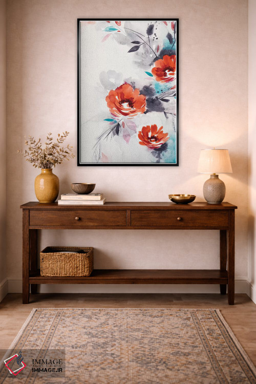 تابلو دکوراتیو گل های قرمز مینیمال اثر لسیا بینکین - D5B