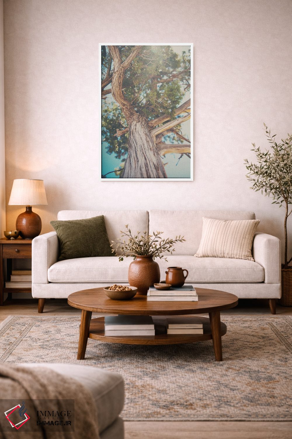 تابلو دکوراتیو نگاه رو به بالا میان برگ های درخت سرو کوهی اثر لورا ایوانز - D2W