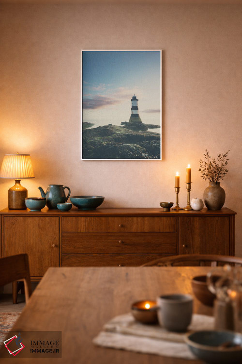 تابلو دکوراتیو فانوس دریایی پنروز هنگام طلوع آفتاب اثر لورا ایوانز - D6W