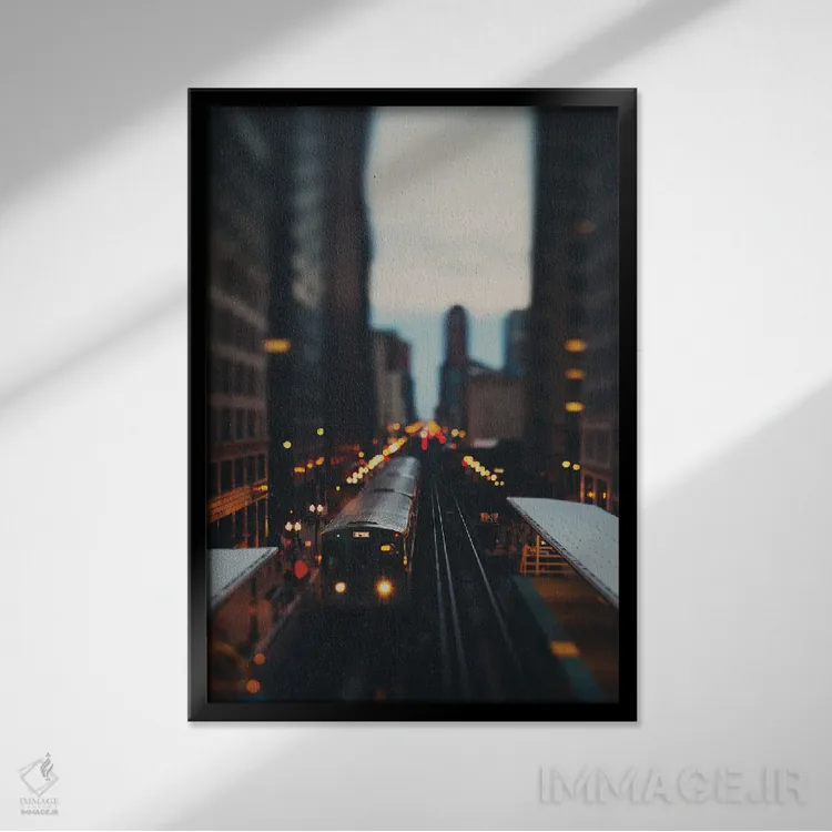 تابلو دکوراتیو قطار L در منطقه ساوت لوپ شیکاگو II اثر لورا ایوانز - نمای قابدار مشکی