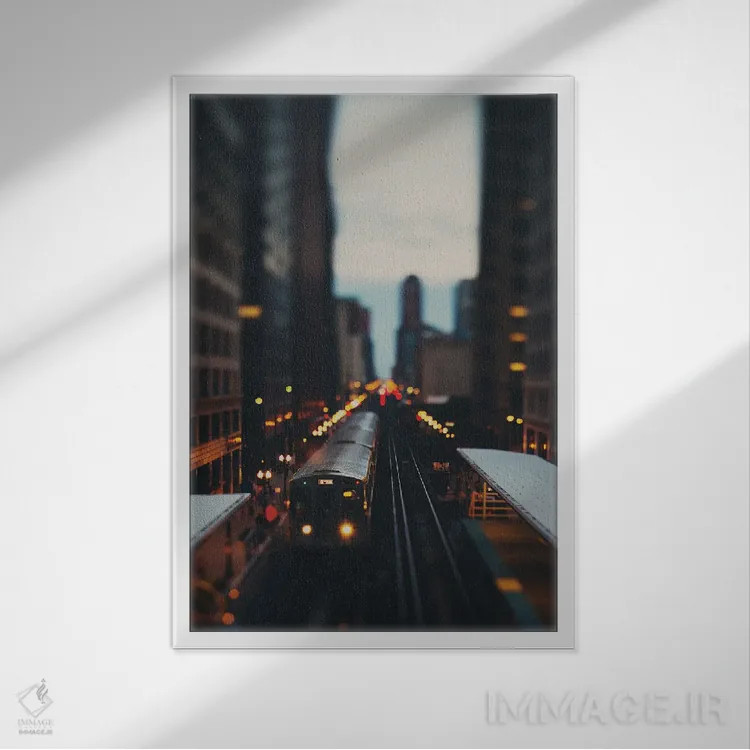 تابلو دکوراتیو قطار L در منطقه ساوت لوپ شیکاگو II اثر لورا ایوانز - نمای قابدار سفید