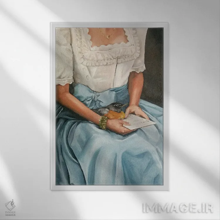 تابلو دکوراتیو آواز سینه سرخ اثر لیزا فینچ - نمای قابدار سفید