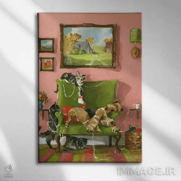 تابلو دکوراتیو جوراب آرگیل اثر لیزا فینچ - نمای روبهرو روی دیوار