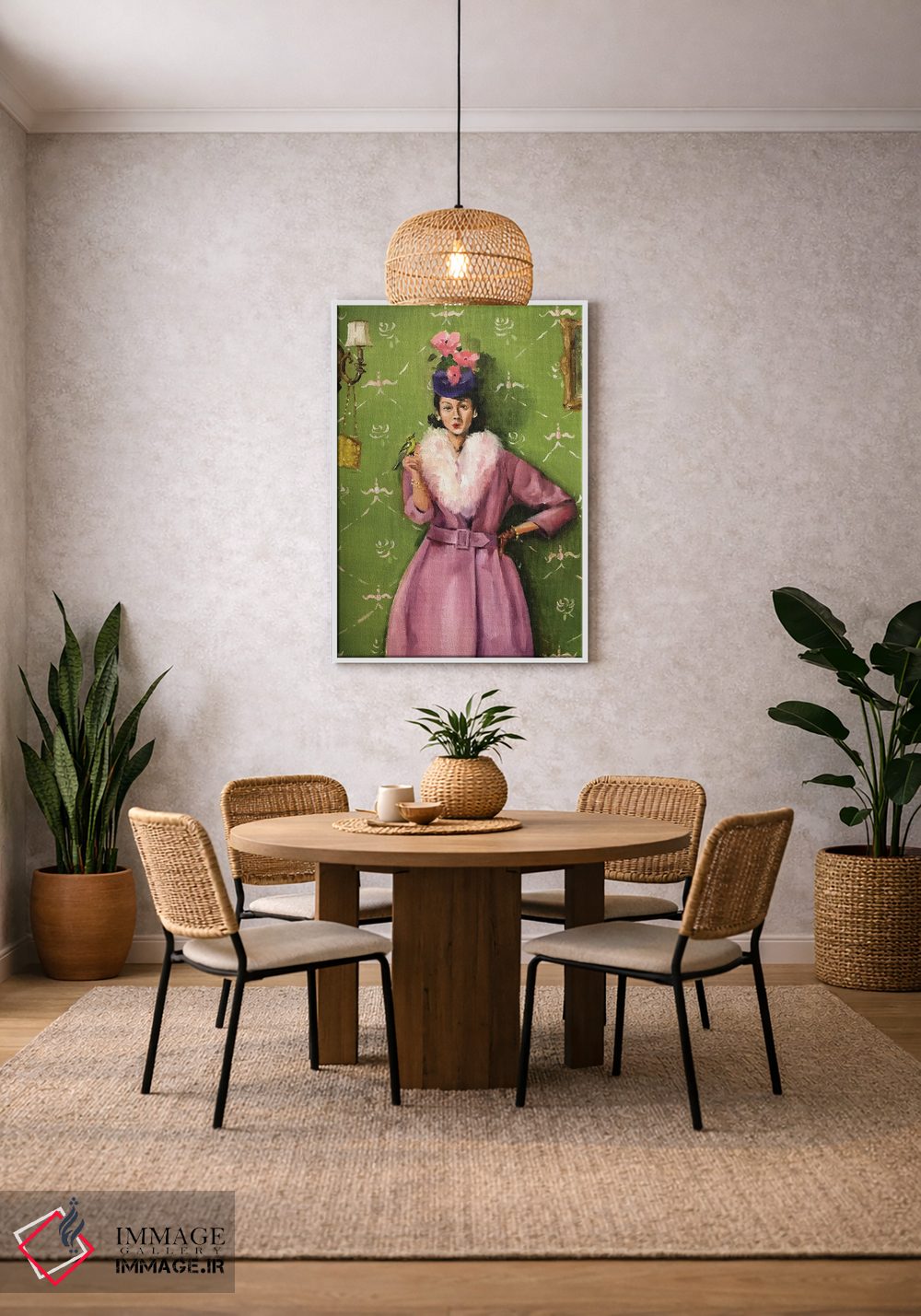 تابلو مدرن سوت زن و مرغ آوازخوان اثر لیزا فینچ - D2W